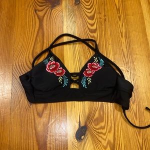 Black floral bikini top